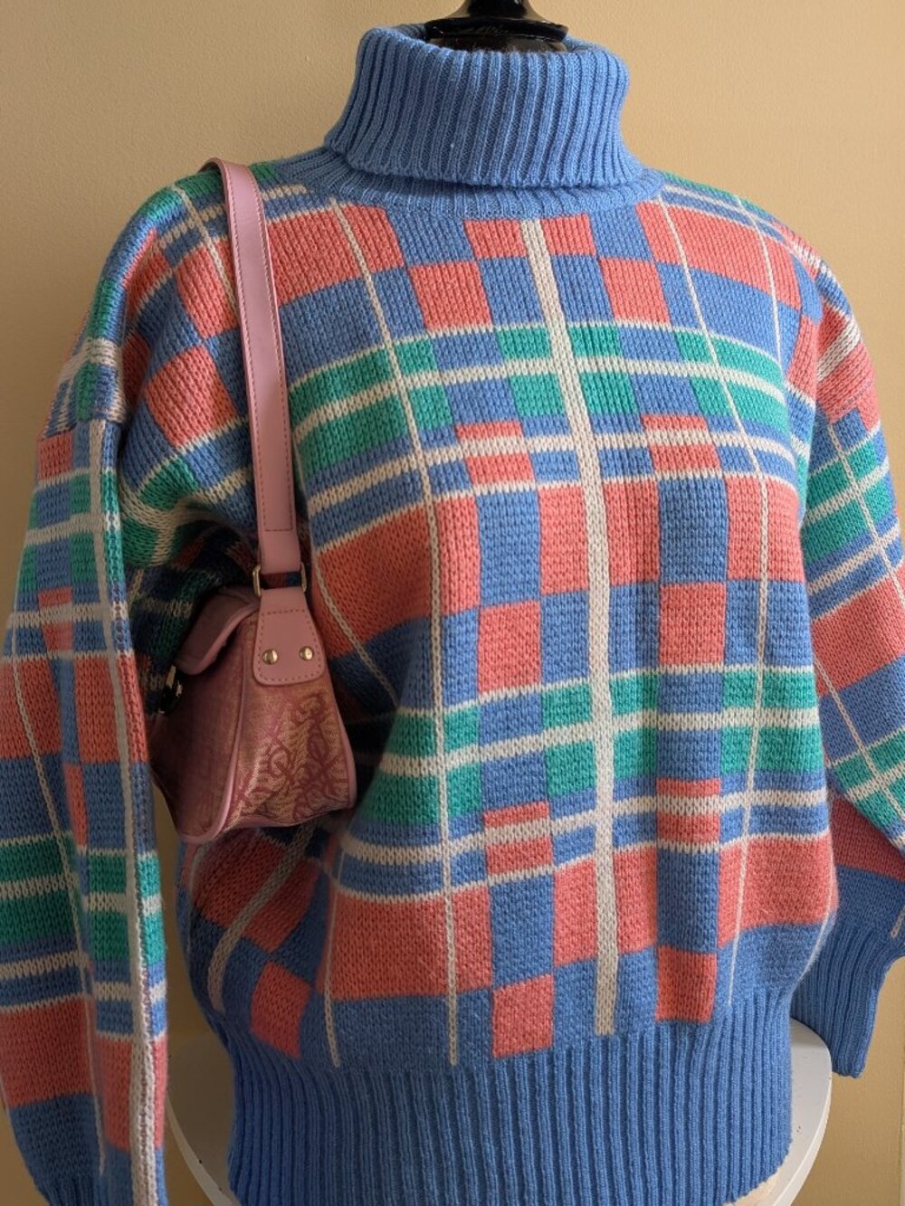 90s PASTEL GEOMETRIC TURTLENECK SWEATER